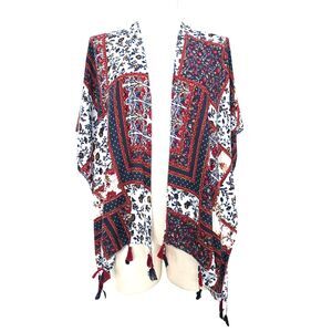 Urban Mangoz Patchwork Floral Fringe Kimono Boho Beach Open Front OS